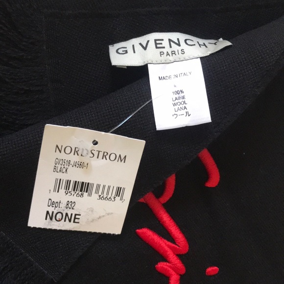 NWT | Givenchy | Logo Embroidered 100% Wool Made In Italy Fringe Scarf - Picture 3 of 5